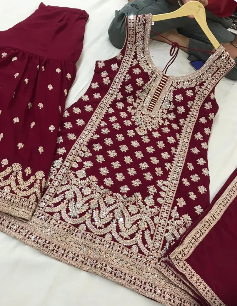 Designer Party wear exclusive Sharara Suit,Min 3Pc