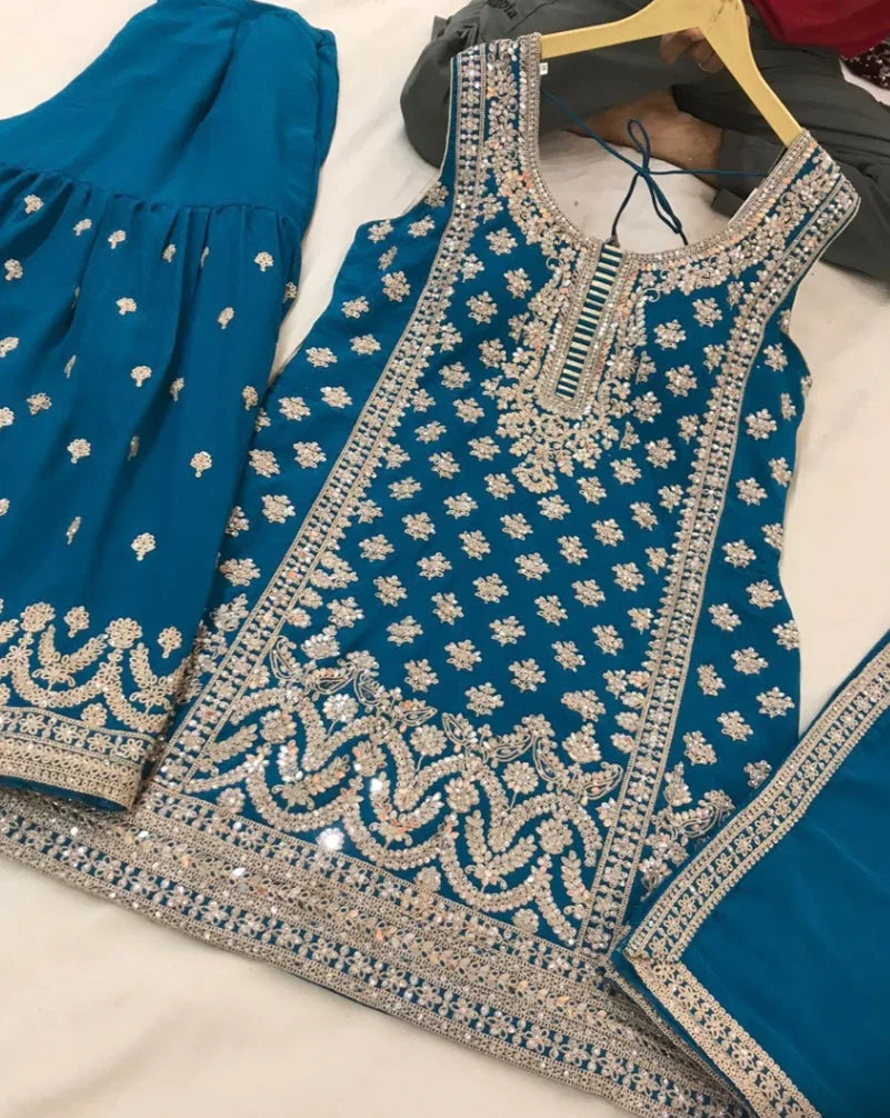 Designer Party wear exclusive Sharara Suit,Min 3Pc