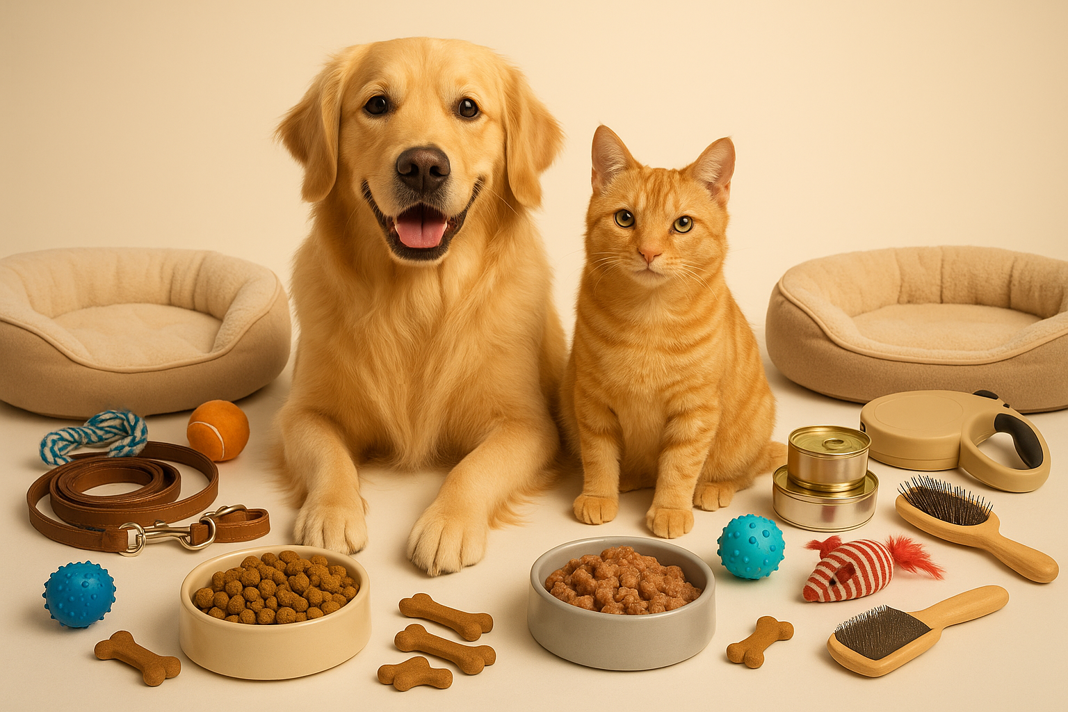 We need both dog and cat picture with food and supplies