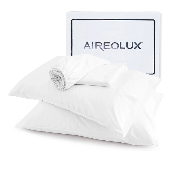 100% Cotton Queen Sheet Set, 600 Thread Count Wrinkle-Resistant, Soft & Silky Sateen 4-Piece Set White by Aireolux