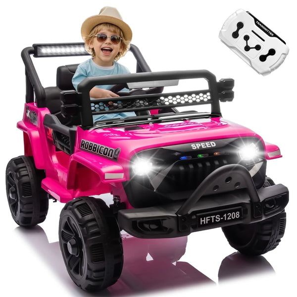 12V Kids Electric Vehicles for Kids, 12V Ride on Electric Truck Car w/ Remote Control, Four-wheel suspension, USB, Bluetooth, Power display, lights, Battery Powered Ride on Toys for Boys Girls (Pink)