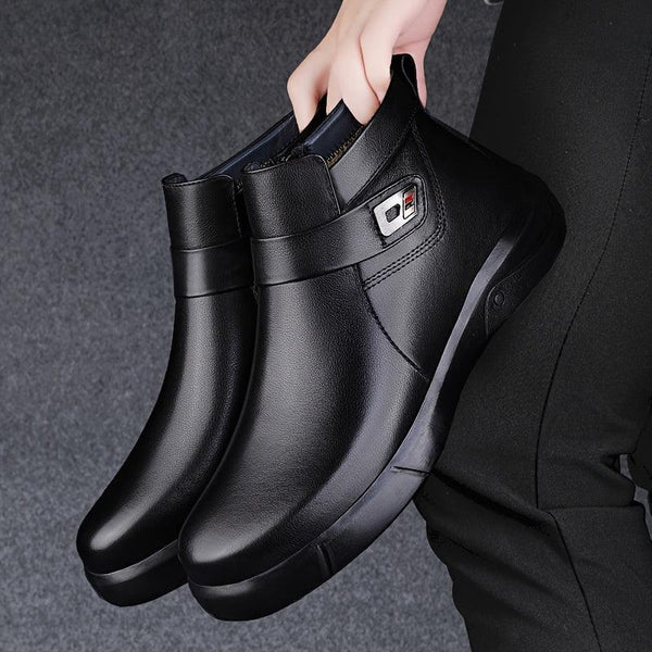 Men's High-Top Leather Ankle Boots - Slip-Resistant, Round Toe, Split Leather Upper with Rubber Sole for Everyday Casual Wear