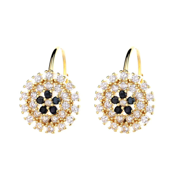 14K Gold Flower Huggie Earrings with crystals from Swarovski