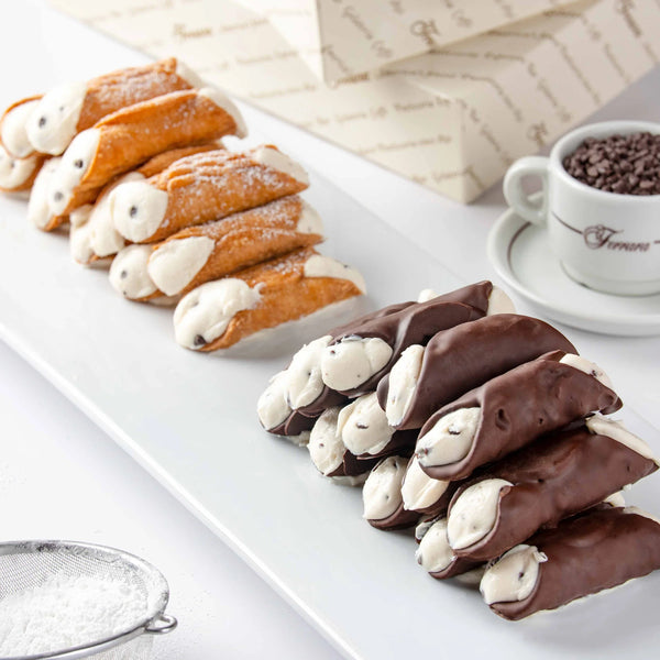 Ferrara's Bakery 24 Large Cannoli's (12 Plain Filled and 12 Hand Dipped Belgian Chocolate)