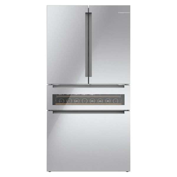 Bosch 800 Series 20.5 cu. ft. Counter Depth French 4-Door Bottom Mount Refrigerator with Glass Beverage Display Drawer