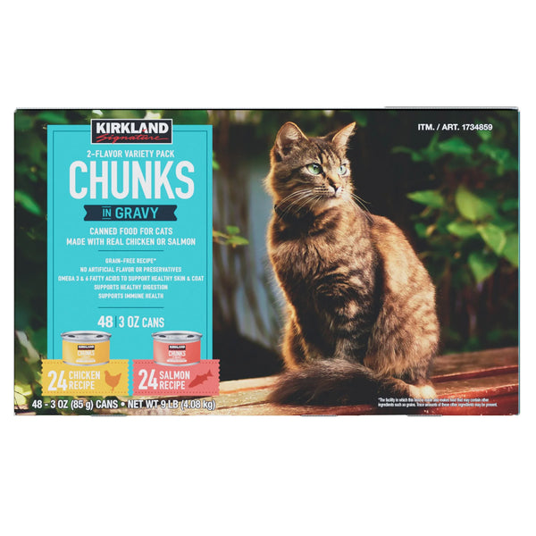 Kirkland Signature Chunks in Gravy, Canned Cat Food Variety Pack, 3 oz, 48-count