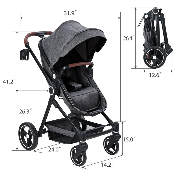 2 in 1 Baby Stroller with Large Storage Basket