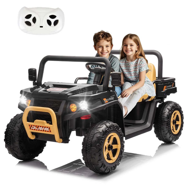 24 Volt 2 Seater Ride on Toys for Kids, Ride On UTV w/ 25.79" Large Seat, Remote Control, Automatic Tipping Bucket, Light, Bluetooth, Black