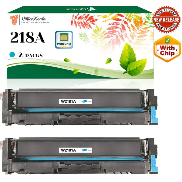 2x Office Koala 218A Cyan Toner Cartridges(with Chip), Compatible with HP Color LaserJet Pro 3201dw MFP 3301cdw/3301fdw/3301sdw, 1200 Pages Yield (Replacement for OEM Part W2181A)
