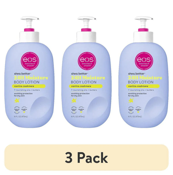 (3 pack) eos Shea Better Body Lotion - Vanilla Cashmere, for Dryness, 16 fl oz