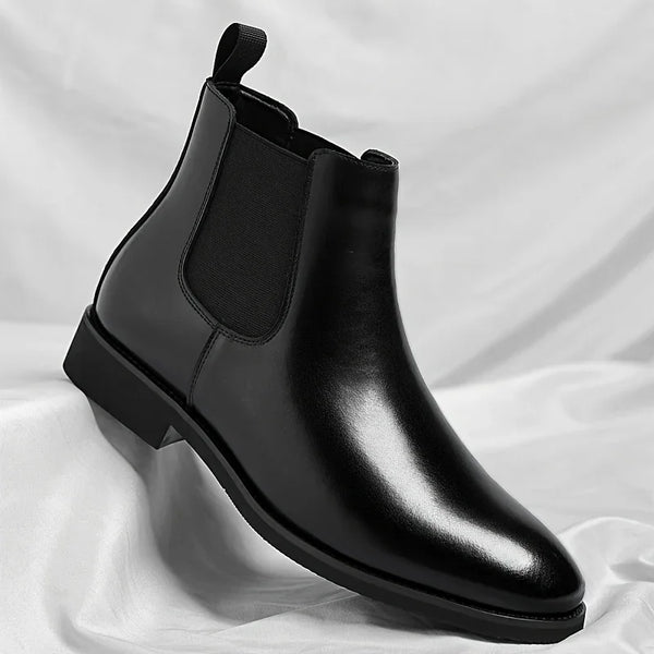 [Black Slip-On Boots] Glossy Black S772 Men's Slip-On Boots | Synthetic Upper, Rubber Sole, All-Season Comfort for Casual & Business Wear