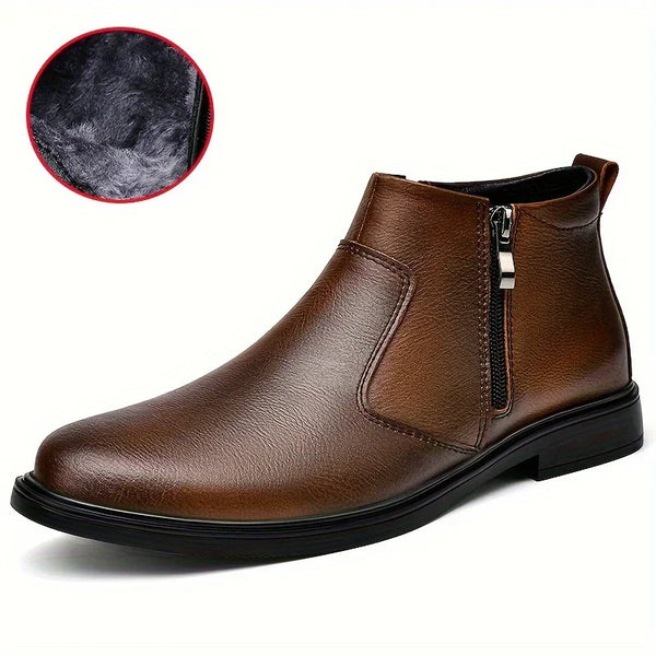 [Vintage Ankle Boots] Vintage Men's Ankle Boots | Genuine Second-Layer Leather Upper, Zipper Closure, Pointed Toe Design, All-Season Casual Boots with Rubber Sole & Fabric Lining for Urban Streetwear & Everyday Comfort