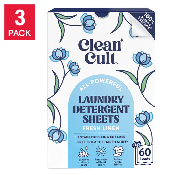 Cleancult Laundry Detergent Sheets, Fresh Linen, 180 Loads, 180 Sheets