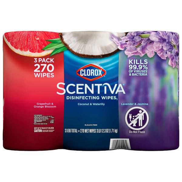 Clorox Scentiva Disinfecting Wipes, Variety Pack, 90-count, 3-pack