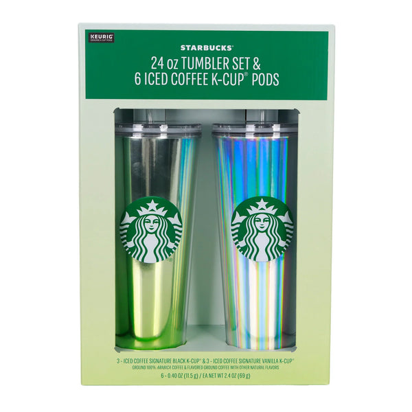 24oz Starbucks Tumbler Set with Iced Coffee K-Cups, 2-pack