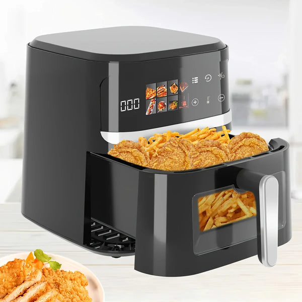 Bluebow 8.5QT Air Fryer, 8-in-1 Electric Hot Oven with Digital LED Touchscreen, Visible Window, 1350W, New, Black