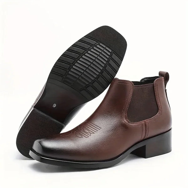 [Vintage Cowboy Boots] Vintage Style Men's Retro Western Cowboy Boots - Black Faux Cover with Elastic Sides, Square Toe & Rubber Sole, All-Season Comfort for Casual & Outdoor Wear, Comfortable & Durable Traction Footwear