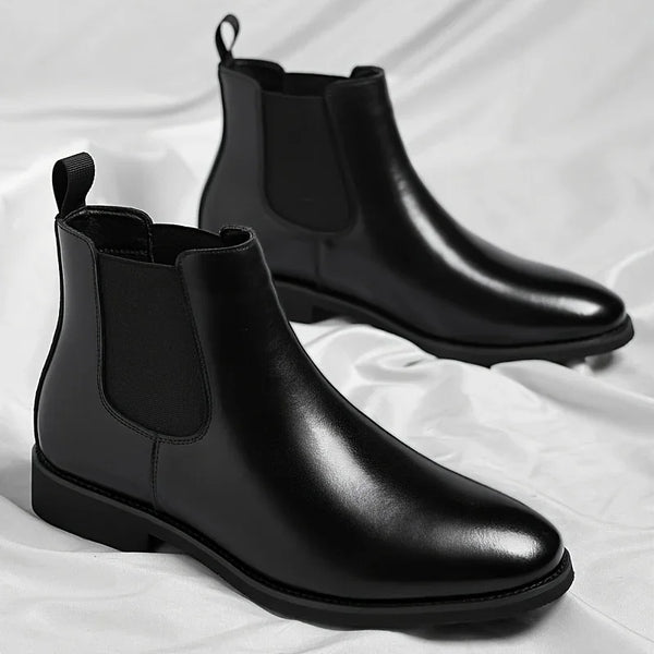 [Sleek Chelsea Boots] Men's Casual Chelsea Boots - Slip-On Round Toe, Black Microfiber, Rubber Sole | All-Season Wear, Everyday Comfort Boots | Sleek Footwear, Smooth Texture