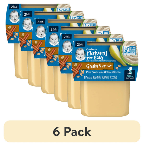 (6 pack) Gerber 2nd Foods Baby Food, Pear Cinnamon with Oatmeal, 4 oz Tubs (2 Pack)