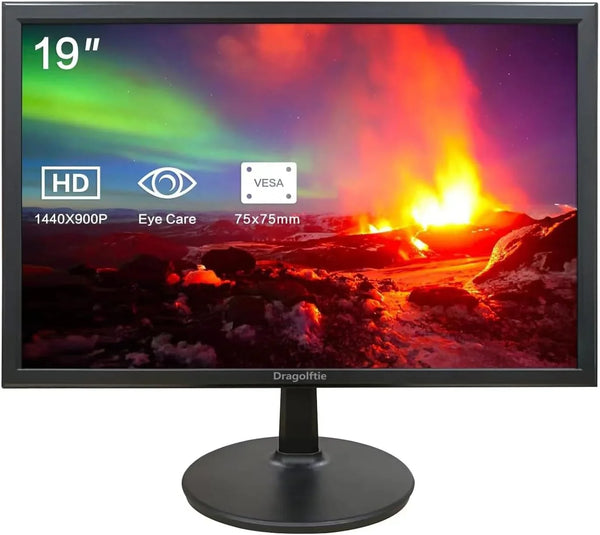 19 Inch PC Desktop Monitor 1440x900, Dual Built-in Speakers, 60Hz, 5ms, Computer Display Low-Blue Light LED Monitors, HDMI, VGA, VESA Mountable Business Screen, Black