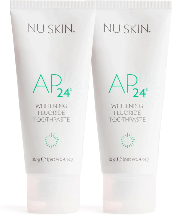 Nu Skin AP 24 Whitening Fluoride Toothpaste | AP 24 Blend | Vanilla Mint Flavor | Brightens Teeth | Removes Surface Stains | Prevents Dental Cavities & Plaque | Enamel-Safe | 4 oz | 2 Pack