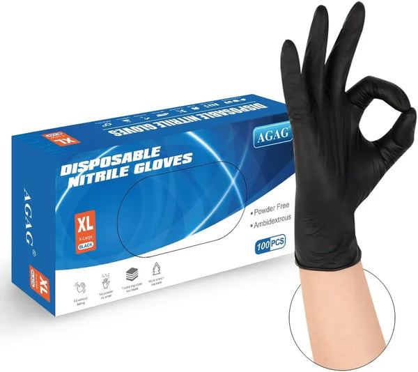 AGAG Nitrile Gloves Black Cooking Gloves 100PCs 5mil Ultra Strong Cleaning Gloves, Powder & Latex Free For Daily Use