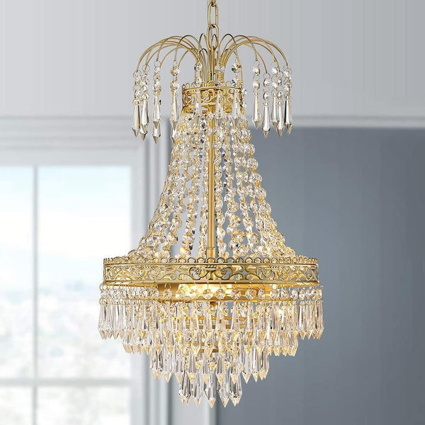 WUZUPS Crystal Chandelier French Empire Flushmount Pendant Ceiling Light Modern Lighting Fixture for Bedroom Hallway Bar Kitchen Bathroom, H 20.9" x W 12.2", Gold, E12 Base