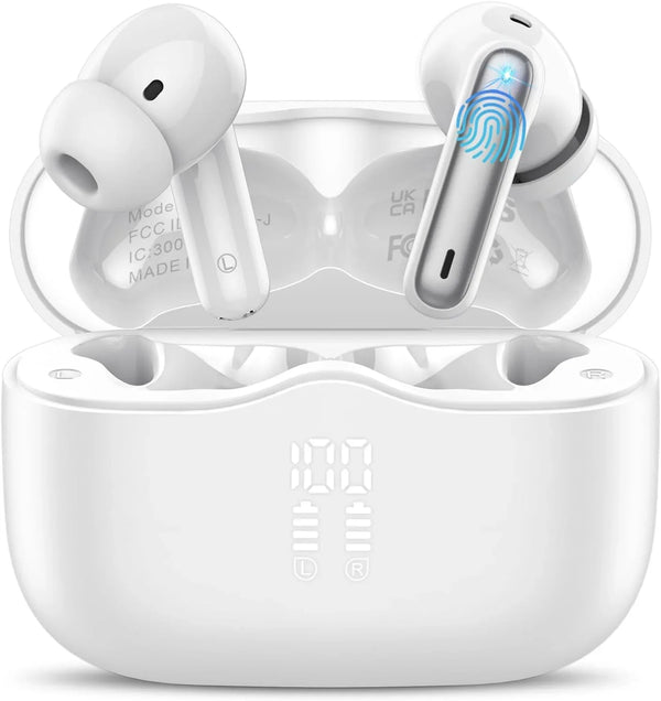 Wireless Earbuds, Bluetooth 5.4 Headphones in Ear with 4 ENC Noise Cancelling Mic, New Wireless Earphones HiFi Stereo Deep Bass 40H Playtime, In-Ear Bluetooth Earbuds LED Display IP7 Waterproof, White