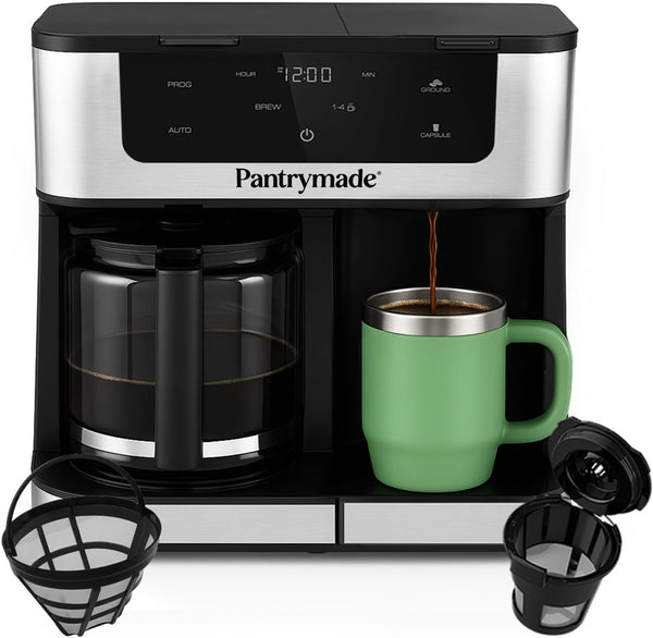 Deluxe 12-Cup Coffee Maker & Single Serve Brewer – Programmable, K-Cup Compatible, Adjustable Brew Size, Glass Carafe, Auto Shut-Off - Ideal for Home or Office