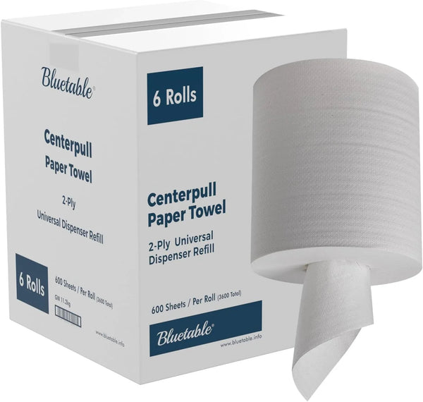 Centerpull Paper Towels Refill Bulk (6 Rolls/Case) Compatible - Universal Dispensers Soft 2-Ply Refills M2 58204 559028A 121204 28124 RC530 Centerfeed Center Pull Commercial Dispenser 600 Sheets/Roll