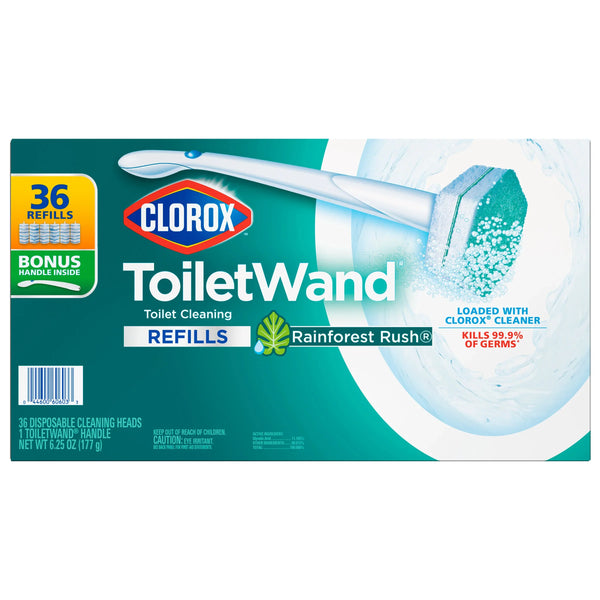 Clorox ToiletWand Disposable Toilet Cleaning System, Rainforest Rush, 1 Wand & 36 Refills