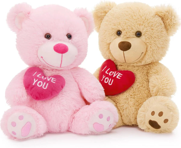 MaoGoLan Bulk Valentines Teddy Bear Stuffed Animal with Red Heart, I Love You Small Teddy Bears Plush in Bulk, 12" Valentines Bear Gift for Gift, Girlfriend, Girls,Kids, Decorations,Pink and Brown