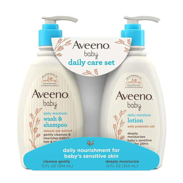 Aveeno Baby Daily Care Gift Set with Oat Extract & Prebiotic Oat, Contains Daily Moisturizing Body Lotion & Gentle 2-in-1 Baby Bath Wash & Shampoo, Hypoallergenic & Paraben-Free, Two Pack