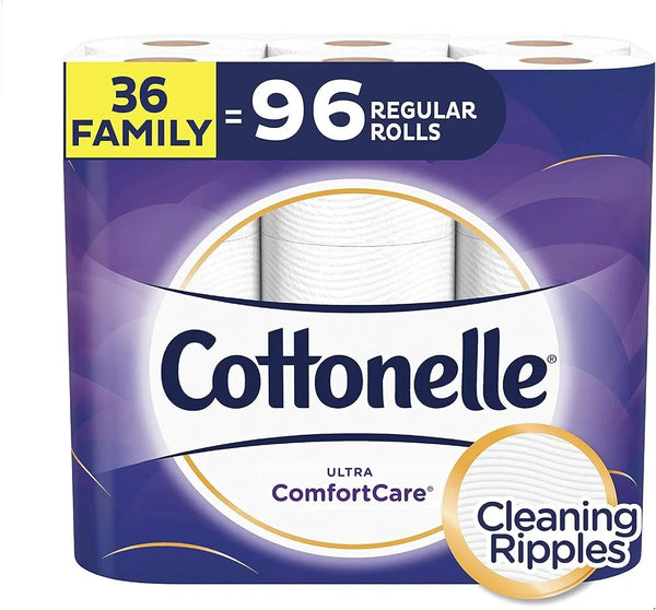Cottonelle Ultra ComfortCare Toilet Paper, Soft Biodegradable Bath Tissue, Septic-Safe, 36 Family Rolls