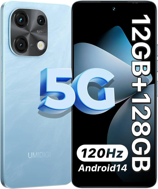 UMIDIGI Note 100 5G Cell Phone, Android 14 Unlocked Phones, 12(6+6) GB+128GB/TF 1TB Expend, 5G Dual SIM, 50MP Camera, 6.8" HD+120Hz Display, Fingerprint+AI Face Unlock, 5000mAh Android Phone(Blue)