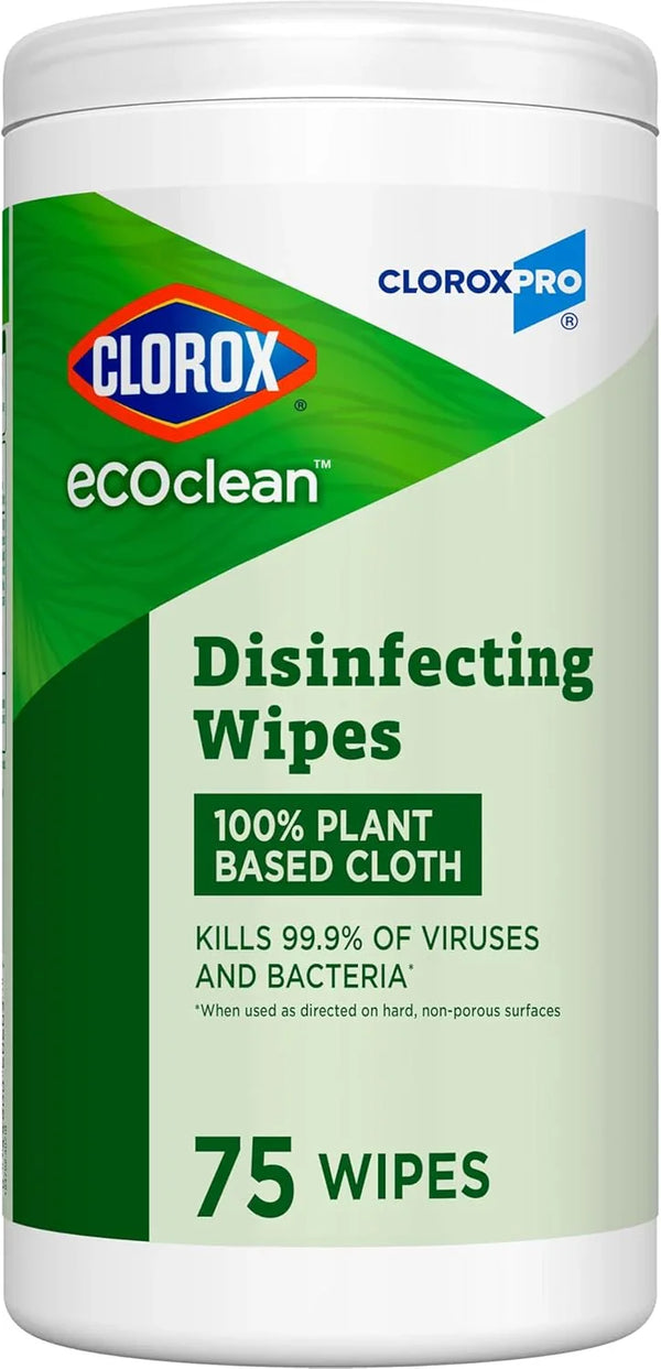 CloroxPro Clorox EcoClean Disinfecting Wipes, Multipurpose 100% Plant Based Cleaning Cloths, Antibacterial Disinfectant, Safe for Multi Surface Use, 75 Count