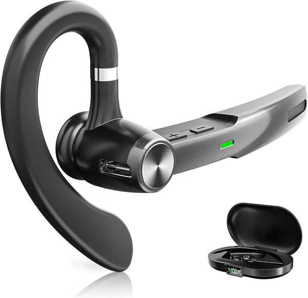 Wireless Headset with Mic for Work: Trucker Bluetooth Headset V5.3 with Noise Cancelling Microphone & Charging Case for Business/Computer/Laptop/Cell Phones/Remote Work/Call Center/Driving