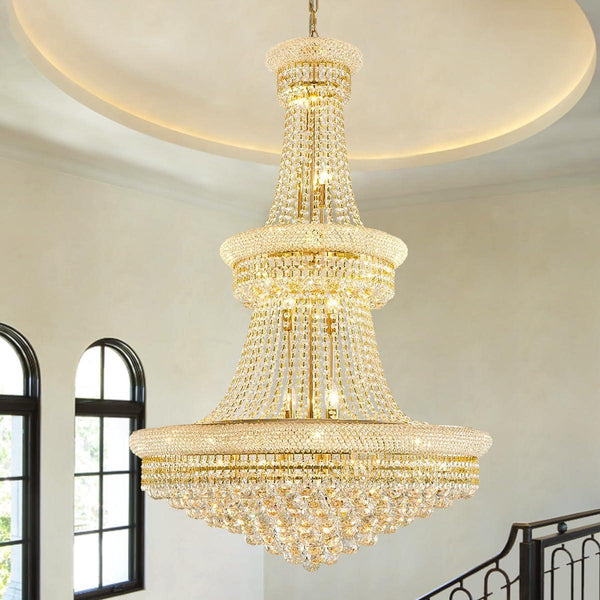 19-Lights High Ceiling Chandelier Modern Gold Crystal Chandeliers Large Foyer Chandelier Fixtures for Staircase Living Room Hallway Entryway (H47 x W31.5)