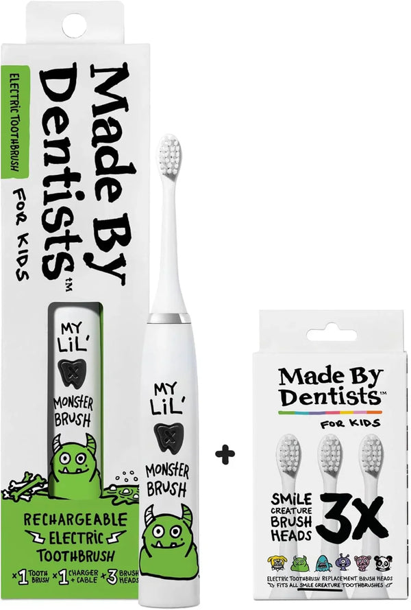 Kids Electric Toothbrush - Rechargeable Vibrating Toothbrush with Timer, Includes 6 Replacement Heads, Gently Cleans Teeth, for Girls and Boys, Kids & Toddlers Age 2+, Cool Monster