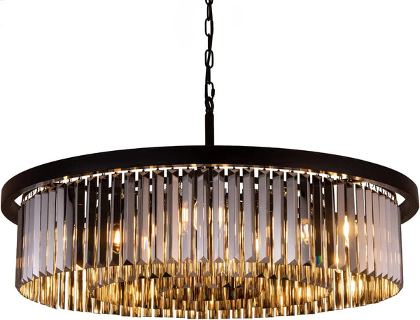 Crystal Chandeliers for Dining Room,9 Lights Modern Black Crystal Pendant Light,Farmhouse Chandelier for Bedroom,Ceiling Lighting Fixture for Kitchen Island,Living Room,Hallway,W-33.46”