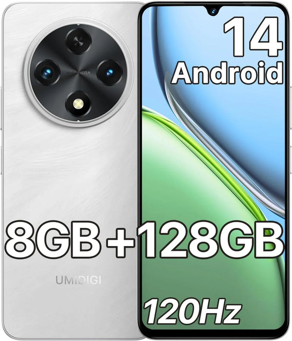 UMIDIGI G100A Unlocked Phone, 6.9" HD+ 120Hz Display, Android 14 Cell Phone, 6000mAh Battery Smartphone, 8+128GB/1TB TF, UNISOC T615, 13MP Camera, 4G Dual SIM Phone, Face ID/Fingerprint, GPS