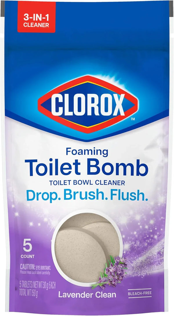 Clorox Foaming Toilet Bomb Toilet Bowl Cleaner, Bleach Free, Lavender Clean, 5 Count