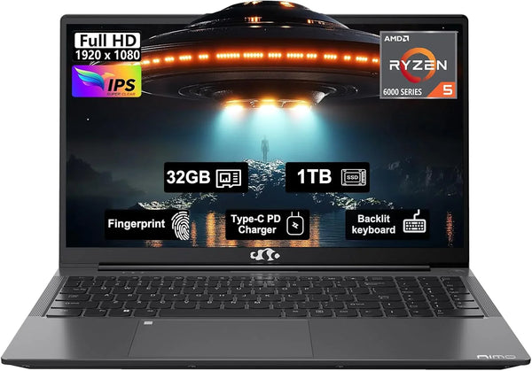 15.6 Business-gaming-Laptop, 6-Cores AMD Ryzen 5 6600H 660M 6nm GPU, 32GB DDR5 1TB SSD(Beat i5-12450H up to 4.5GHz)100W Type-C FHD IPS Laptop-Computer with Fingerprint Backlit Keyboard WiFi5 Win11