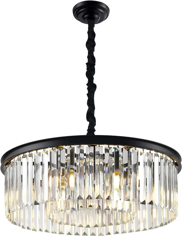 Black Modern Crystal Chandelier Lighting Semi Flush Mount Ceiling Light Fixture 2-Tier K9 Crystal Hanging Pendant Light for Dining Room Kitchen Island Living Room Bedroom Hallway 21.6inch…