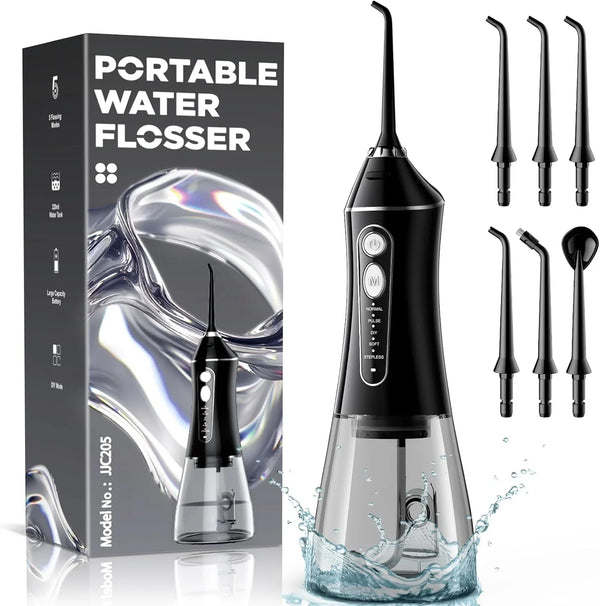 Water Flosser for Teeth Cleaning and Flossing, 5 Modes Rechargeable Cordless Oral Irrigator 320ml Water Tank Teeth Cleaner, IPX7 Waterproof Portable Electric Dentel Flossers for Home and Travel,Black