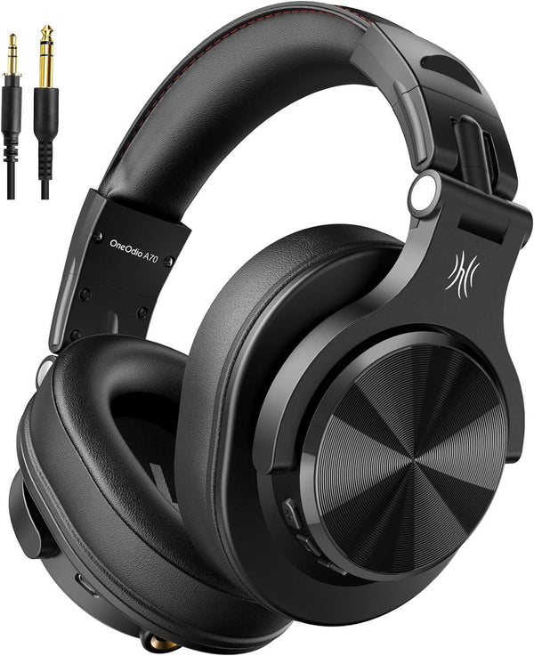 OneOdio A70 Bluetooth Over Ear Headphones, Wireless Headphones with 72H Playtime, Hi-Res, 3.5mm/6.35mm Wired Audio Jack for Studio Monitor & Mixing DJ Guitar AMP, Computer Laptop PC Tablet - Black