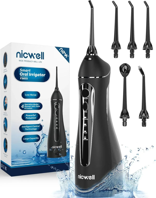 Nicwell Water Dental Flosser Teeth Pick - Cordless Portable 4 Modes Rechargeable Flossers Oral Irrigator IPX7 Waterproof Travel Gum Floss Cleaner Deep Cleaning Flossing Picks for Home Daily Shower