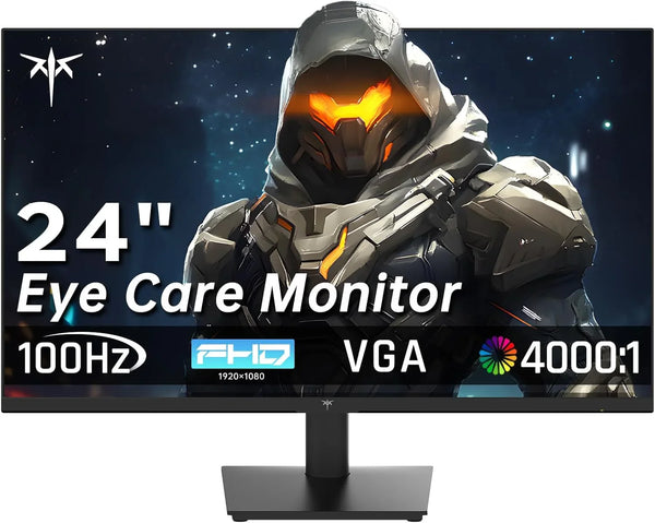 24 Inch FHD 1080P 100Hz Computer Monitor, VA Panel FreeSync PC Gaming Monitor, HDMI VGA Ports, HDR, 4000：1 Contrast, LowBlue Mode, Ergonomic Tilt Eye Care for Home Office