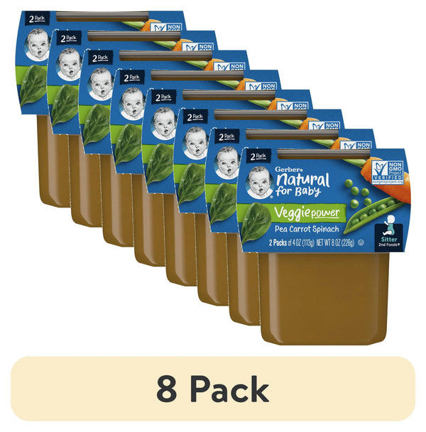 (8 pack) Gerber 2nd Foods Natural for Baby Veggie Power Baby Food, Pea Carrot Spinach, 4 oz Tubs (2 Pack)