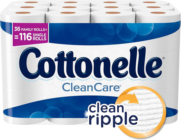 Cottonelle CleanCare Family Roll Toilet Paper (Pack of 36 Rolls), Bath Tissue, Ultra Soft Toilet Paper Rolls with Clean Ripple Texture, Sewer and Septic Safe